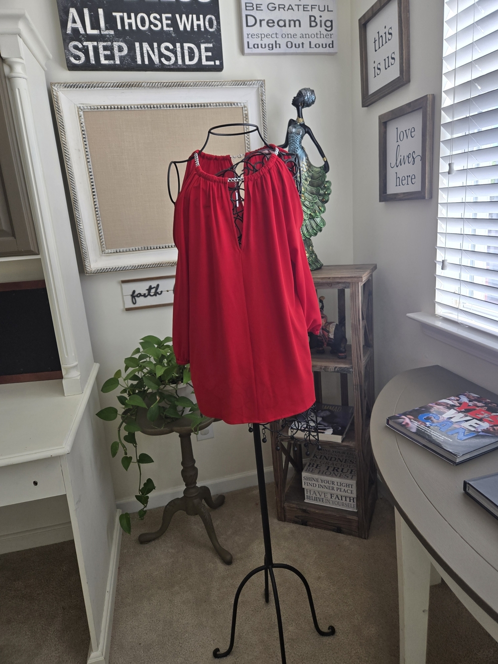 Michael Kors Red Lace-Up Cold-Shoulder Blouse